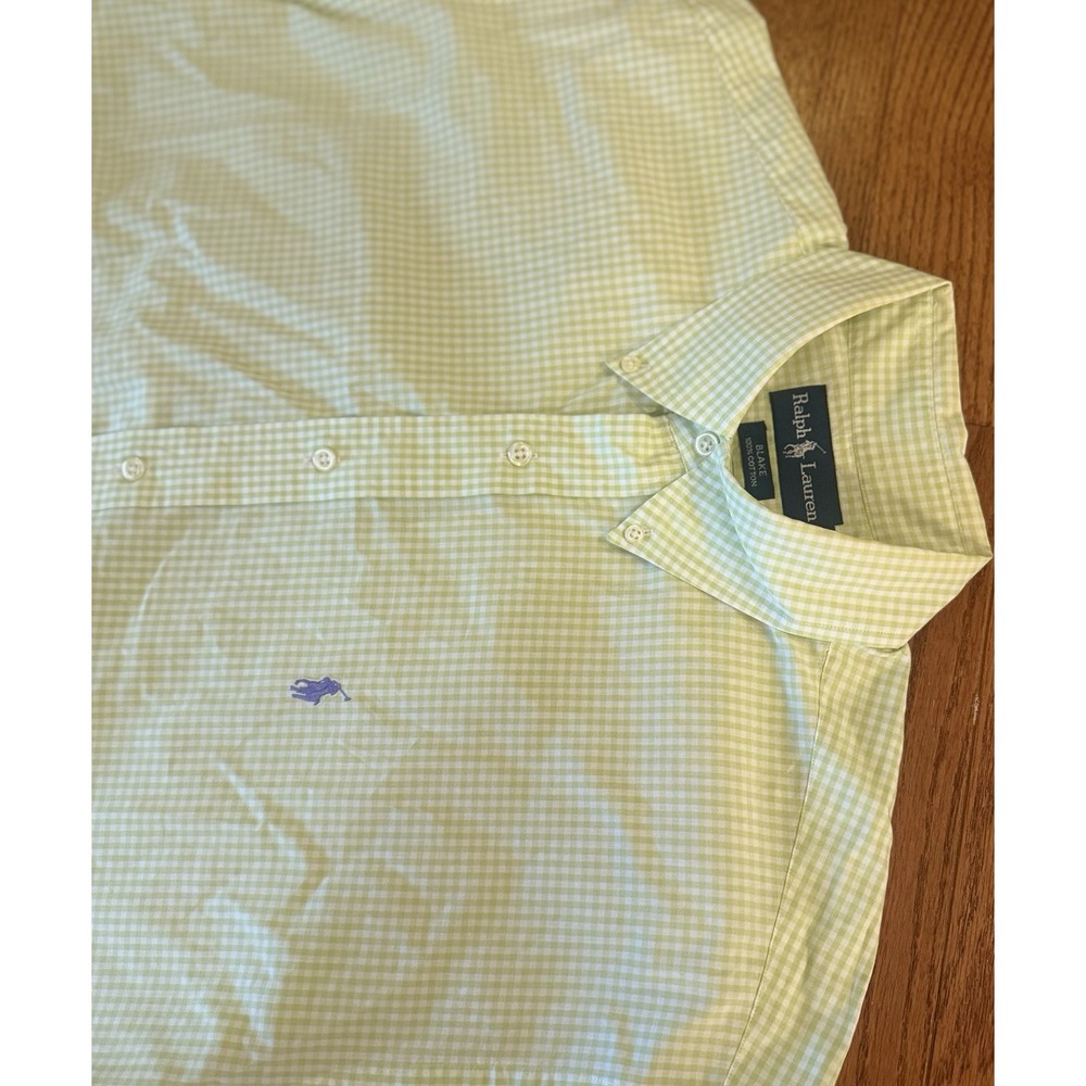 Ralph Lauren Blake Men's Large Short Sleeve Button Down Shirt White Green Check